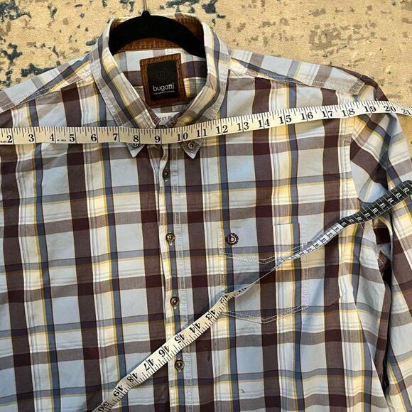 Bugatti Horst Marx Men's Long Sleeve Shirt in Brown/ Blue Checkered size XL - Picture 12 of 14